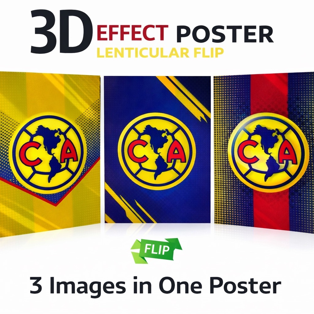 Club America 3D Effect Poster CA Soccer Wall Art 12x16